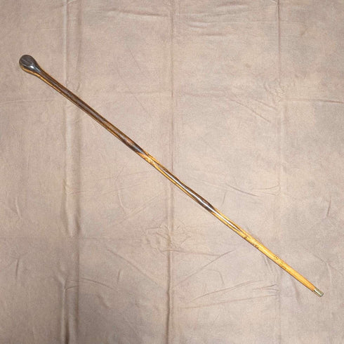 复古双色棕色杆身带装饰环手柄手杖 91cm
