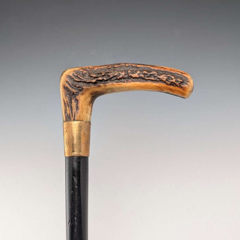 Vintage Black Shaft Antler L-Handle Walking Stick, 72cm, ASHBEY
