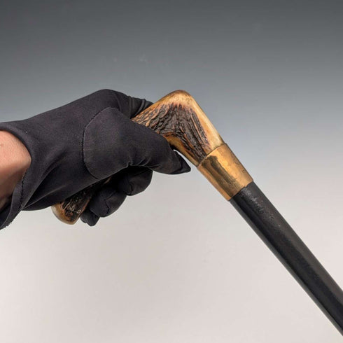Vintage Black Shaft Antler L-Handle Walking Stick, 72cm, ASHBEY