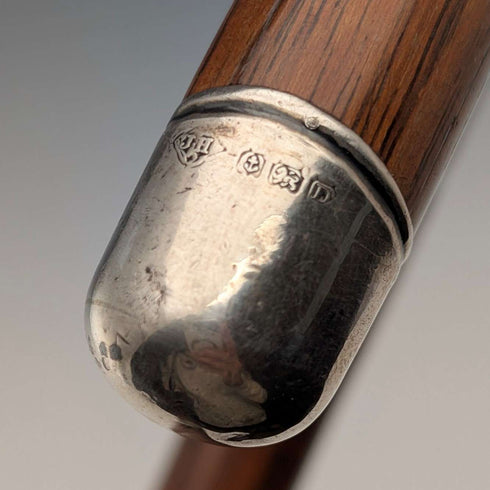 約1928年英國老式棕色杖身彎柄純銀裝飾手杖,長85厘米