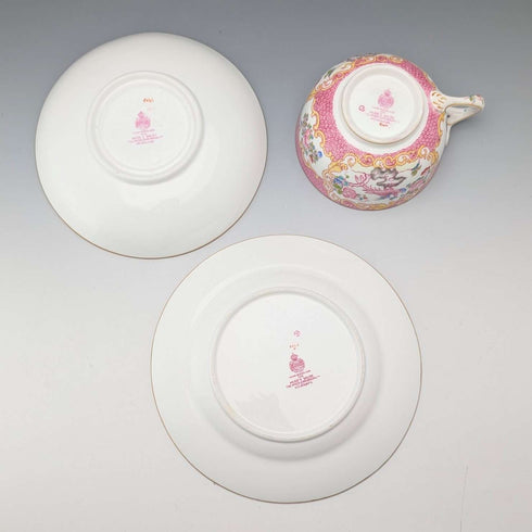 1920年代 英国ミントン ティーカップトリオ ピンクコカトリス マイヤー・エンポーリアム特注品①