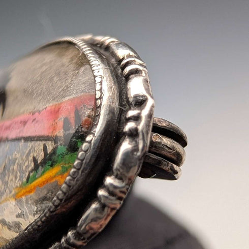 Broche de plata de ley con paisaje tropical de alas de mariposa, antigüedad británica, T.L.M.