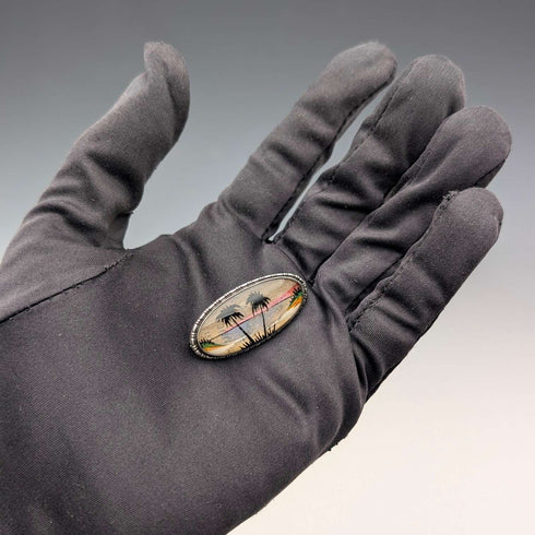 Broche de plata de ley con paisaje tropical de alas de mariposa, antigüedad británica, T.L.M.