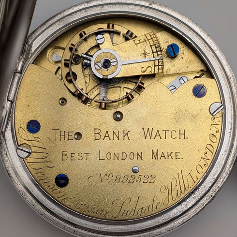 1899年 英国アンティーク J.W.Benson BANK 懐中時計 純銀オープンフェース 動作良好