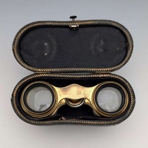 Gemelos de ópera franceses antiguos con decoración de nácar, con estuche, Colmont FT