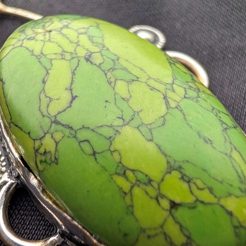 Antique British Sterling Silver Double Albert Chain, 67g, Green Turquoise Fob