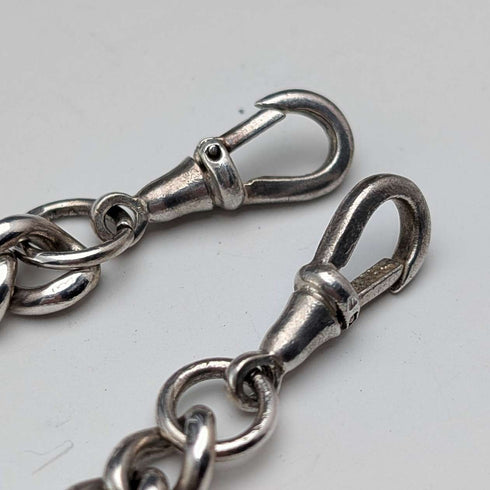 Antique British Sterling Silver Double Albert Chain, 67g, Green Turquoise Fob