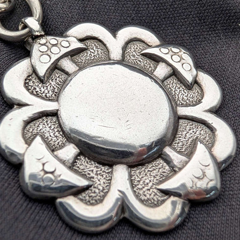 Cadena Albert doble de eslabones fantasía en plata de ley vintage británica, 35g, con medalla-fob de plata de ley