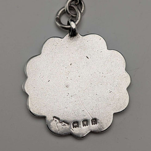 Cadena Albert doble de eslabones fantasía en plata de ley vintage británica, 35g, con medalla-fob de plata de ley
