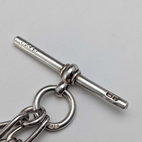 Cadena Albert doble de eslabones fantasía en plata de ley vintage británica, 35g, con medalla-fob de plata de ley