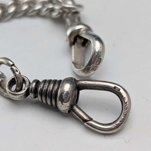 Cadena Albert doble de eslabones fantasía en plata de ley vintage británica, 35g, con medalla-fob de plata de ley