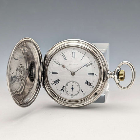 1912年頃 アンティーク ロンジン 懐中時計 フローラル装飾 銀側ハンターケース 動作良好