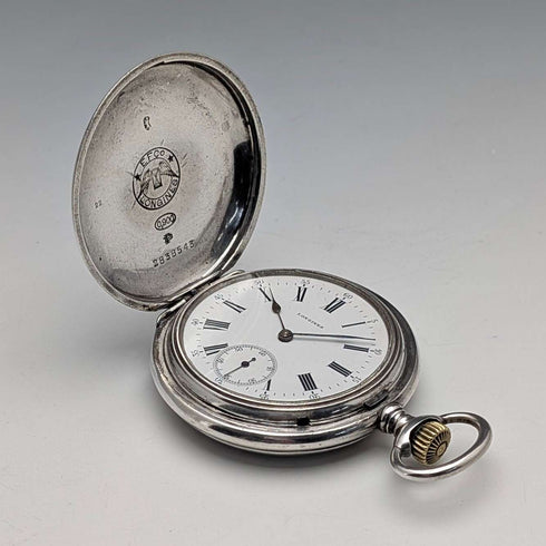 1912年頃 アンティーク ロンジン 懐中時計 フローラル装飾 銀側ハンターケース 動作良好