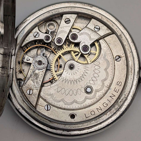 1912年頃 アンティーク ロンジン 懐中時計 フローラル装飾 銀側ハンターケース 動作良好