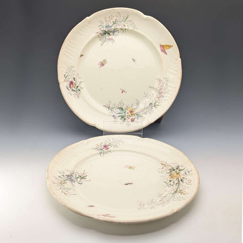 French Antique Japonism Design Hard Ceramic Dinner Plate Pair ②