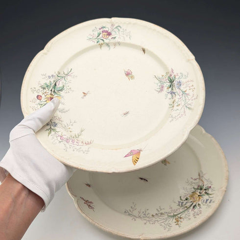 French Antique Japonism Design Hard Ceramic Dinner Plate Pair ②