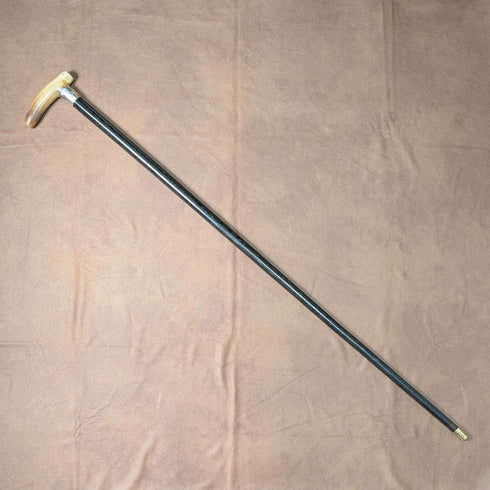 1904년 영국 엔티크 블랙 샤프트 혼 크러치 핸들 순은 장식 지팡이 90cm