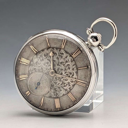 1839年 英国アンティーク 装飾ダイヤル 鍵巻き 懐中時計 直径52mm 動作良好