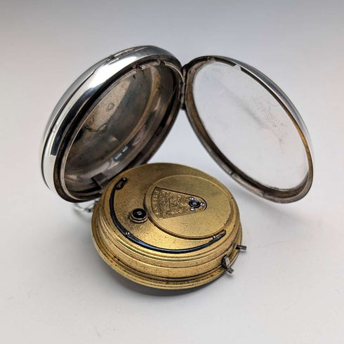 1839年 英国アンティーク 装飾ダイヤル 鍵巻き 懐中時計 直径52mm 動作良好