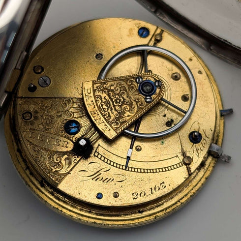 1839年 英国アンティーク 装飾ダイヤル 鍵巻き 懐中時計 直径52mm 動作良好
