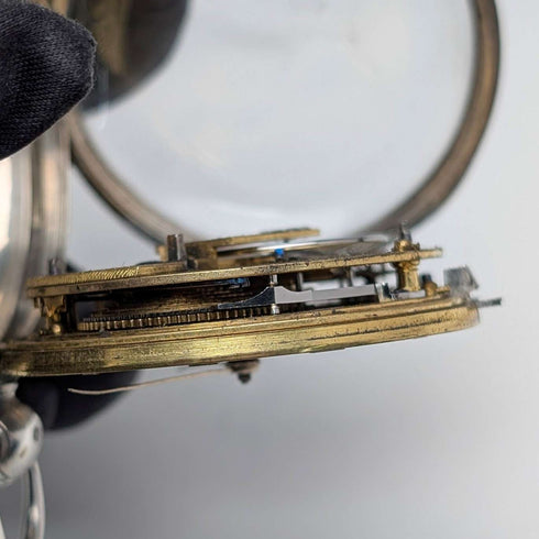 1839年 英国アンティーク 装飾ダイヤル 鍵巻き 懐中時計 直径52mm 動作良好