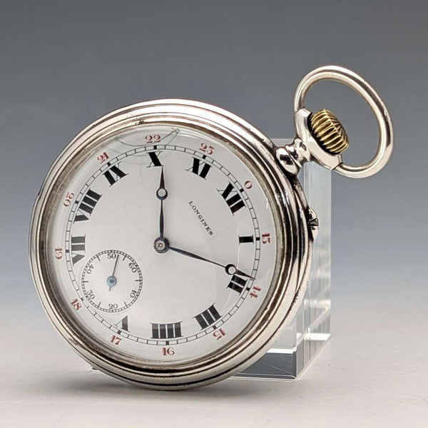 1919年頃 アンティーク ロンジン 懐中時計 純銀オープンフェース 動作良好