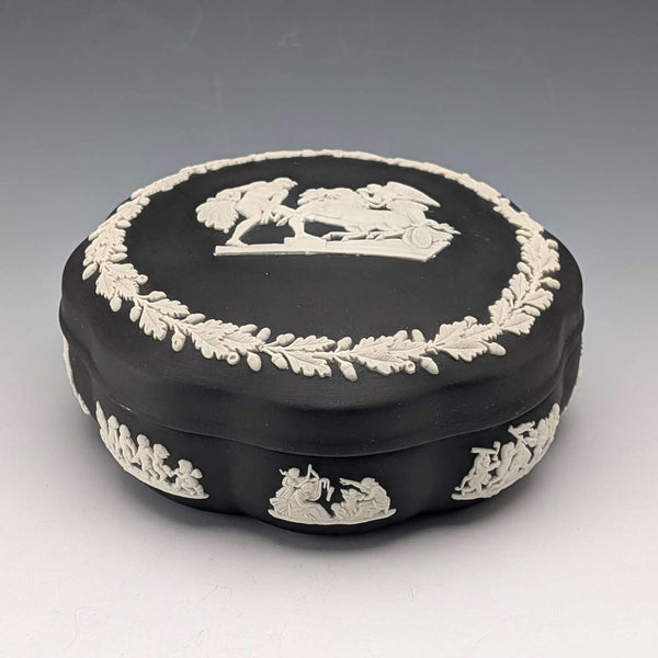 1976 British Wedgwood Black Jasper Trinket Box with Lid, Boxed