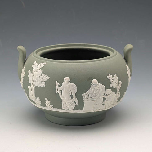 1978年 英国复古 Wedgwood 绿色浮雕玉石系列 (Jasperware) 糖罐 ※无盖