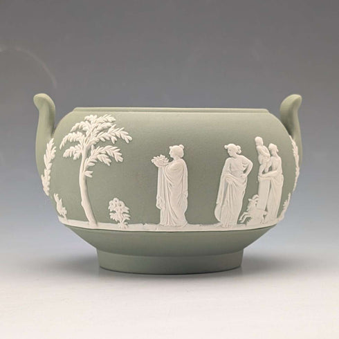 1978年 英国复古 Wedgwood 绿色浮雕玉石系列 (Jasperware) 糖罐 ※无盖
