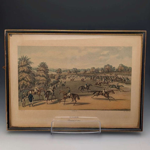 英国古董 镶框版画 赛马 詹姆斯·波拉德《EPSOM Preparing to start》