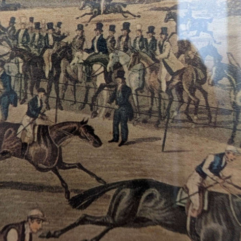 英国古董 镶框版画 赛马 詹姆斯·波拉德《EPSOM Preparing to start》