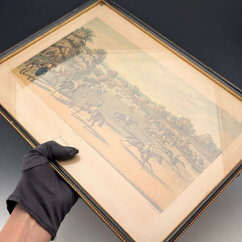 英国古董 镶框版画 赛马 詹姆斯·波拉德《EPSOM Preparing to start》