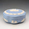 Vintage British Wedgwood Jasperware Round Lidded Box in Pale Blue with Box and Instructions