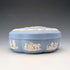 Vintage British Wedgwood Jasperware Round Lidded Box in Pale Blue with Box and Instructions