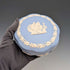 Vintage British Wedgwood Jasperware Round Lidded Box in Pale Blue with Box and Instructions