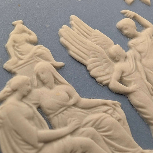 英国古董Wedgwood贾斯珀陶器方形带盖盒一对(淡蓝色)