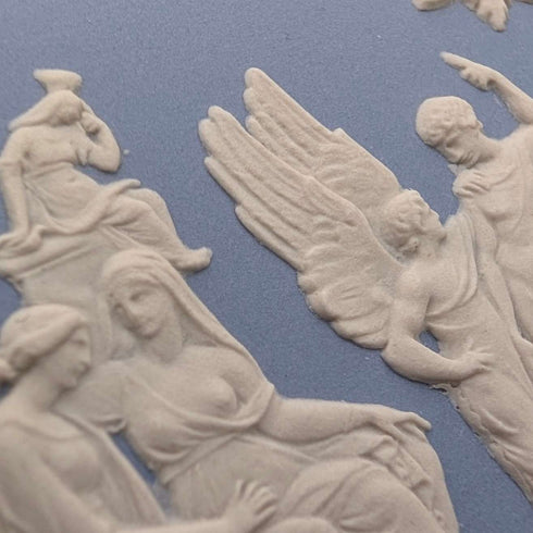 英国古董Wedgwood贾斯珀陶器方形带盖盒一对(淡蓝色)