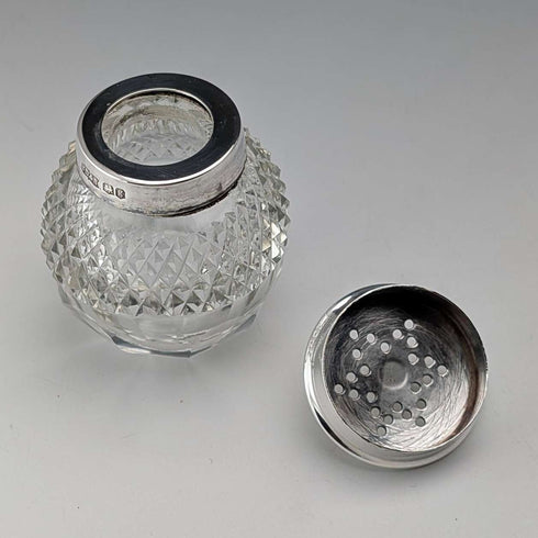 1924年 Reino Unido Antigüedad Plata de ley y cristal tallado Juego de condimentos James Dixon & Sons