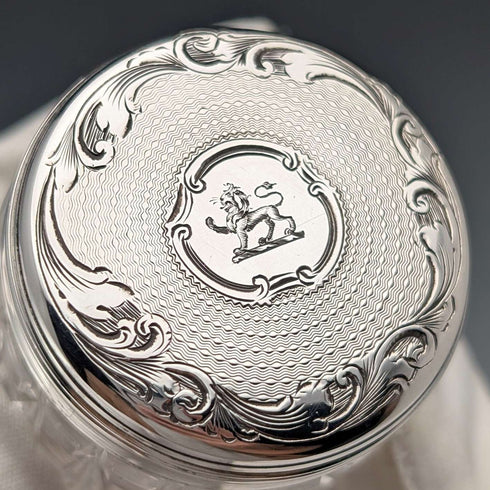 1898 British Antique Silver Lid Mini Cut Glass Jar Pair, Hilliard & Thomason