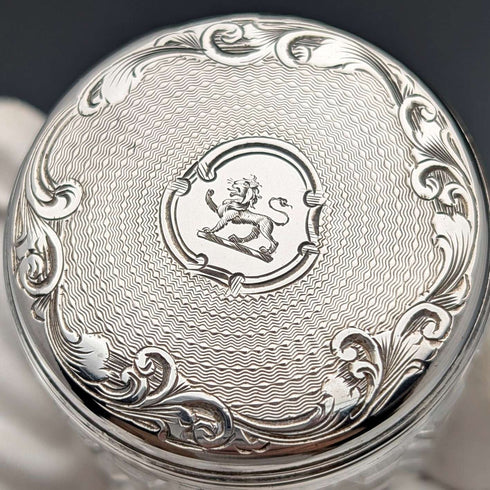 1898 British Antique Silver Lid Mini Cut Glass Jar Pair, Hilliard & Thomason