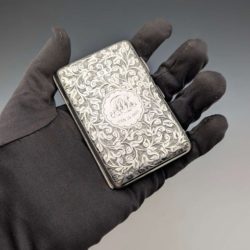 1886年 英国古董 纯银制 双开式小型名片盒 64g William Oliver