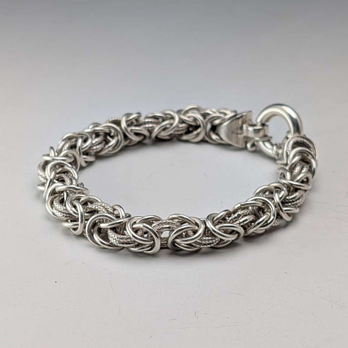 Pulsera de cadena bizantina de plata de ley vintage, 28 g