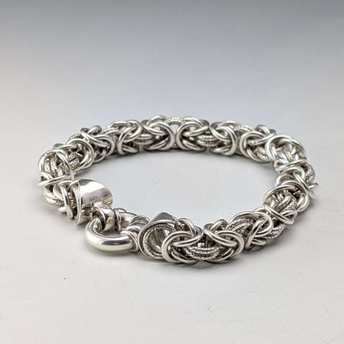 Pulsera de cadena bizantina de plata de ley vintage, 28 g