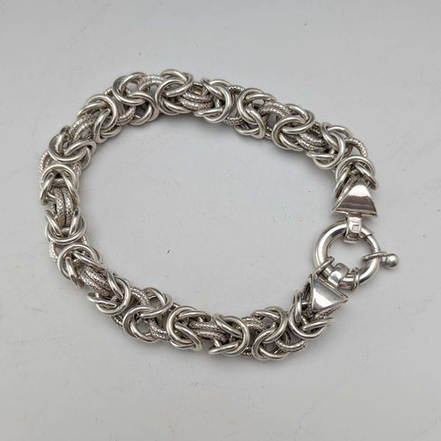 Pulsera de cadena bizantina de plata de ley vintage, 28 g