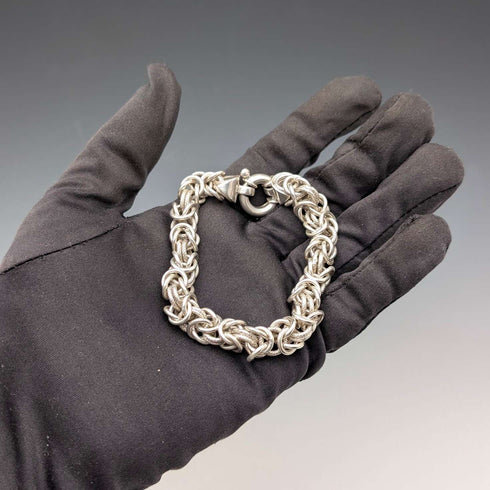 Pulsera de cadena bizantina de plata de ley vintage, 28 g