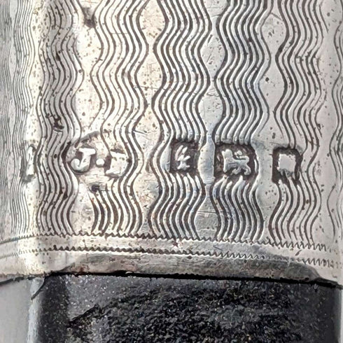 1934 年英國古董方形桿,彎曲手柄,純銀裝飾手杖,85 厘米,J Howell & Co.