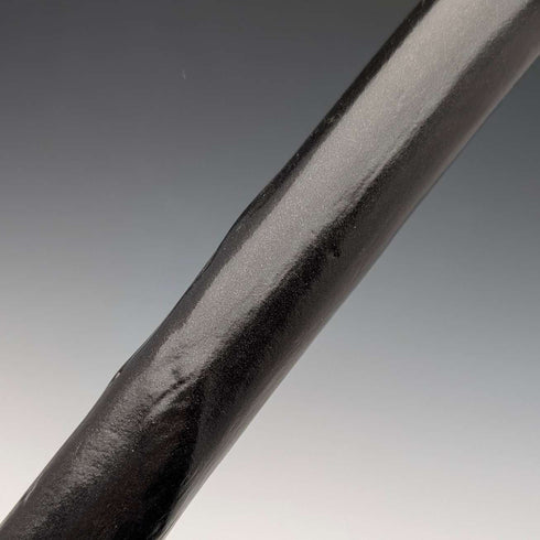 Bastón de principios del siglo XX con eje negro retorcido y mango curvo, 90 cm