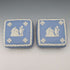 Vintage British Wedgwood Jasperware Square Lidded Boxes, Pair, Pale Blue