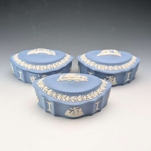 British Vintage Wedgwood Jasperware Box Trio in Pale Blue