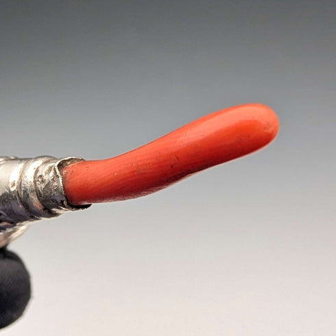 Antique British Sterling Silver "Coral & Bell" Baby Rattle, Whistle, Pacifier